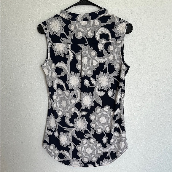 PerSeption Concept Floral Sleeveless Women's Top Dark Blue and White Size Small - Picture 6 of 9